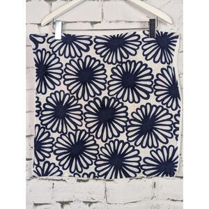 KATE SPADE Daisy Embroidered Linen Pillow Cover Cream Navy 20"x 20"